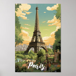Poster Eiffel Paris France Vintage Lieu de Voyage célèbre