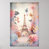 Poster Eiffel Tower Butterflies and Flowers (Devant)