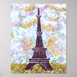 Poster Eiffel Tower inspired landscape pointillism
