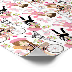 Poster Eiffel Tower Parisian Girl Paris Flower Pink Heart