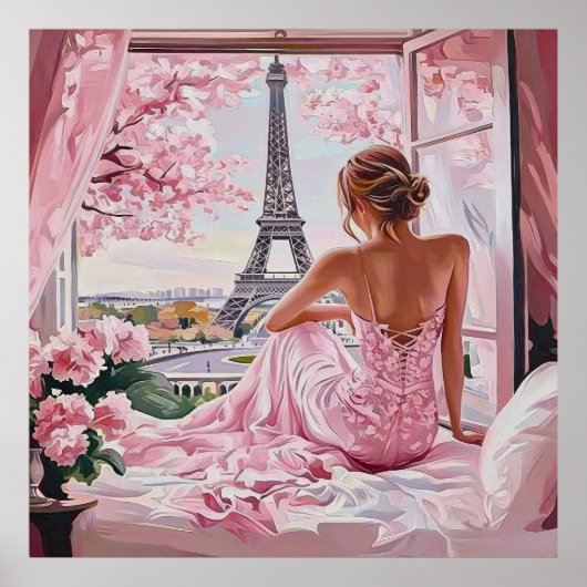 Poster Eiffel Tower View in Pink (Devant)