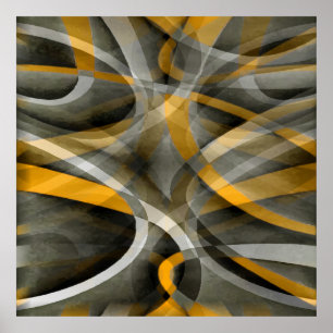 Poster Eighties Retro Mustard Yellow and Grey Abstract Cu
