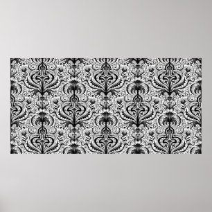 Poster Elaborer Luxe noir sans joint Damask Floral Patt