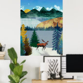 Poster Élan au lever du soleil (Bureau à domicile)