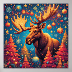 Poster Élan de fête décoré d'ornements de Noël