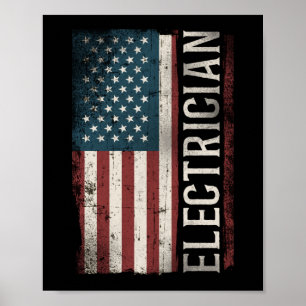 Poster Electrician Lineman Electrician (American Flag)
