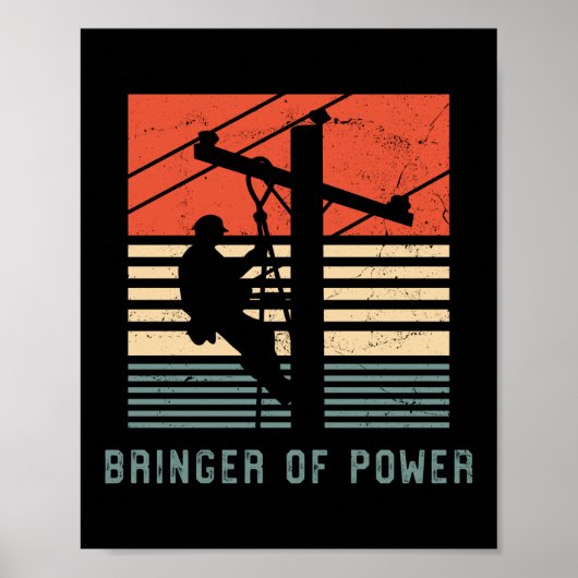 Poster Electricien Lineman Bringer de puissance Rétro Vin (Devant)