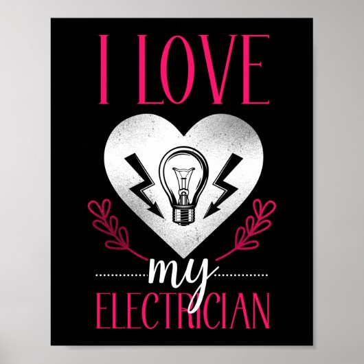 Poster Electricien Lineman J'aime mon coeur électricien (Devant)