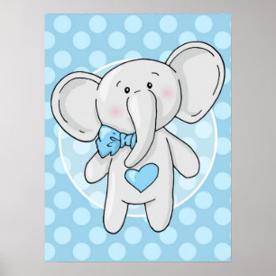 Poster Éléfant Bleu - Garçon Chambre Nounou Mignon