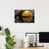 Poster Élégance Abstraite : Noir, Or et Gris (Bureau à domicile)