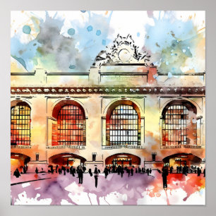 Poster Elégance aquarelle : Grand Central Terminal