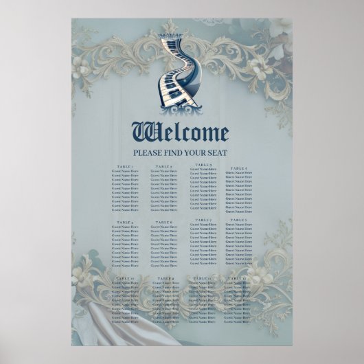 Poster Élégance dans les touches de piano et fleurit. (Devant)