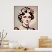Poster Élégance d'antan, beauté aux fleurs couronnée (Cuisine)