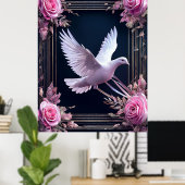 Poster Élégance de la colombe blanche avec des roses rose (Bureau à domicile)