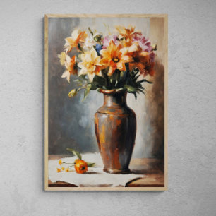 Poster Élégance de la fleur : peinture de vase de fleurs