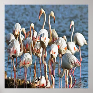 Poster Élégance Des Flamants roses Artistiques Roses
