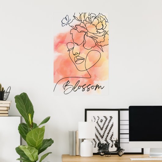 Poster Élégance dévoilée : Femme papillon en fleurs perso (Bureau à domicile)