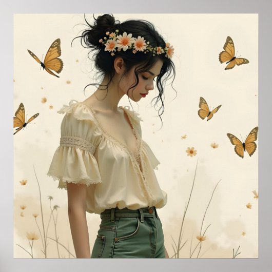 Poster Élégance Douce dans une Danse de Papillon (Devant)