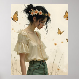 Poster Élégance Douce dans une Danse de Papillon