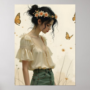 Poster Élégance Douce dans une Danse de Papillon