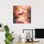 Poster Élégance du flamant rose Golden Blush (Bureau à domicile)