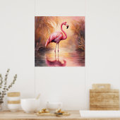 Poster Élégance du flamant rose Golden Blush (Cuisine)