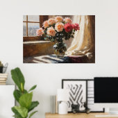 Poster Elégance éphémère : Roses par la fenêtre (Bureau à domicile)