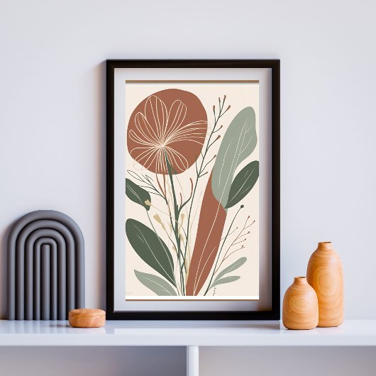 Poster Élégance Floraison Rouille V – Fleur Moderne Abstr