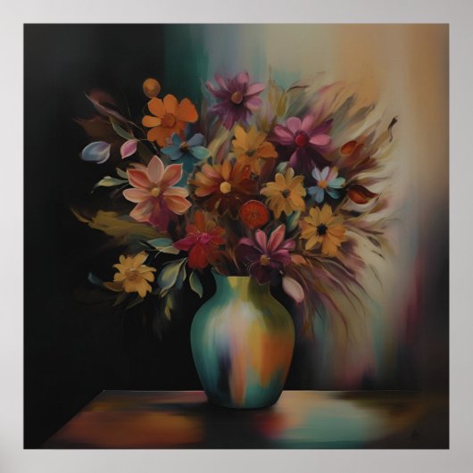 Poster Élégance florale à l'huile (Devant)