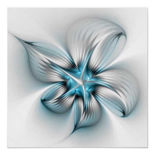 Poster Élégance florale Art fractal bleu abstrait moderne (Devant)