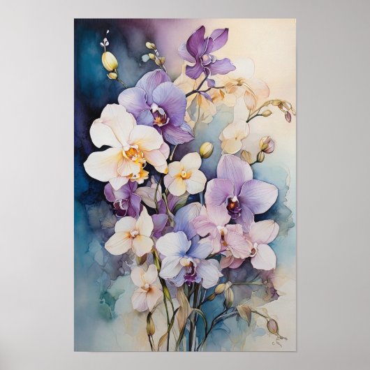 Poster Élégance florale - Fleurs d'orchidées Aquarelle Ar (Devant)