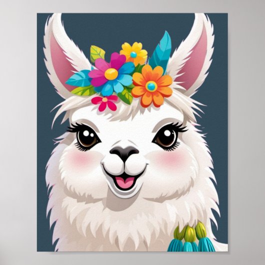 Poster Élégance Llama À Couronnes Fleurs (Devant)