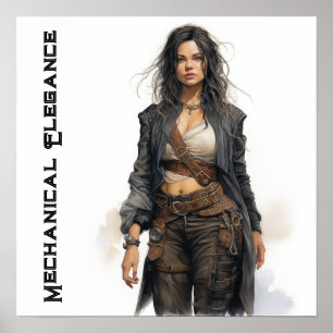 Poster Élégance mécanique Steampunk Jeune femme