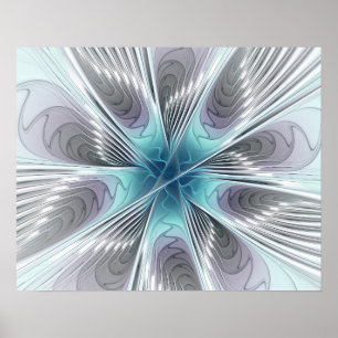 Poster Elégance Moderne Bleu Gris Blanc Fractage Art Flow