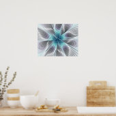 Poster Élégance Moderne Fleur d'Art Fractal Bleu Gris Bla (Cuisine)