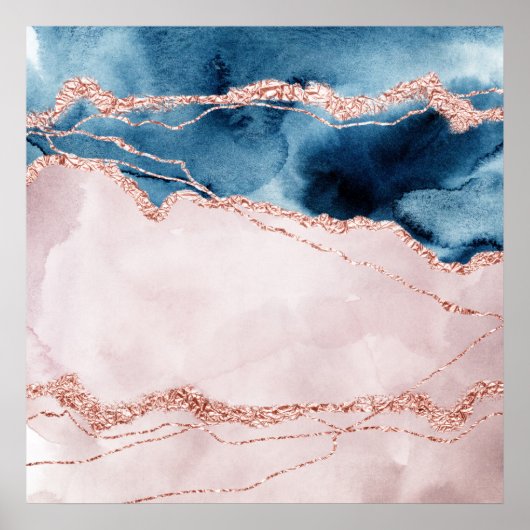 Poster Élégance mystique | Turquoise Bleu et Rose Or Agat (Devant)