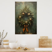 Poster Elégance rustique Verte et or couronne de Noël (Cuisine)