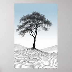 Poster Élégance solitaire : Un arbre minimaliste dans l'a