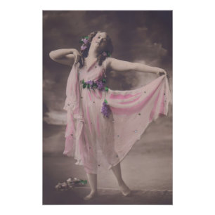 Poster Élégance vintage en Robe Florale Rose