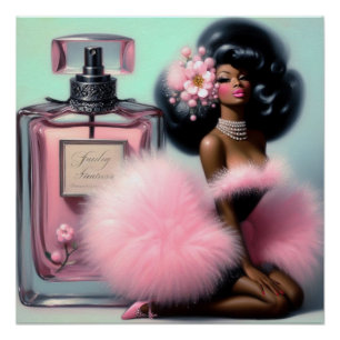 Poster Élégance Vintage Parfum Rose Noir Pin-Up