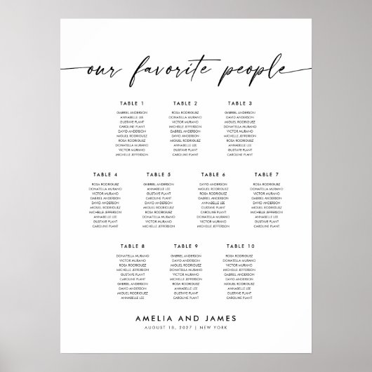 Poster Elégant 10 Tables Favoris Personnes Sièges Graphiq (Devant)