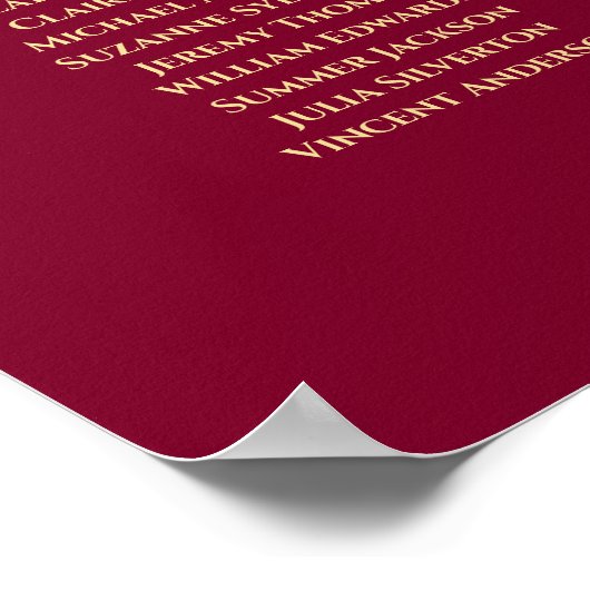 Poster Élégant 12 Table Burgundy & Gold Seating Chart (Coin)