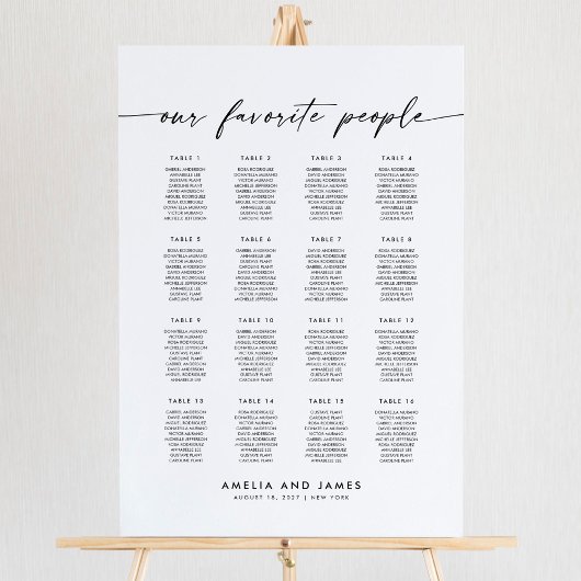 Poster Elégant 16 Tables Favoris Personnes Sièges Graphiq