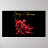 Poster Elégant 30e anniversaire - Roses en fleurs (Devant)
