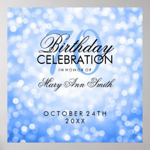 Poster Elegant 70th Birthday Party Glitter Lights Blue