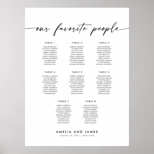 Poster Elégant 8 Tables Favoris Personnes Siège Graphique (Devant)