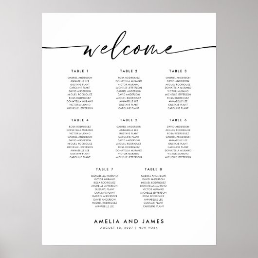Poster Elégant 8 Tables Welcome Seating Chart (Devant)