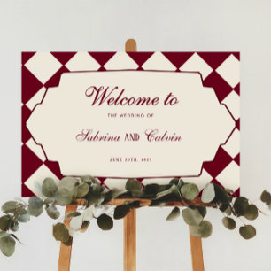 Poster Élégant Accueil de Mariage Bourguignon à Carreaux 