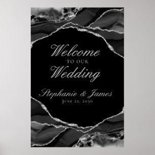 Poster Élégant Accueil de Mariage en Agate avec Feuille d