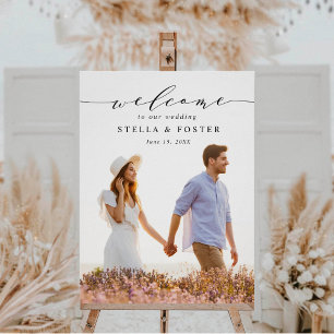 Poster Élégant Accueil de Mariage Photo Calligraphie Noir